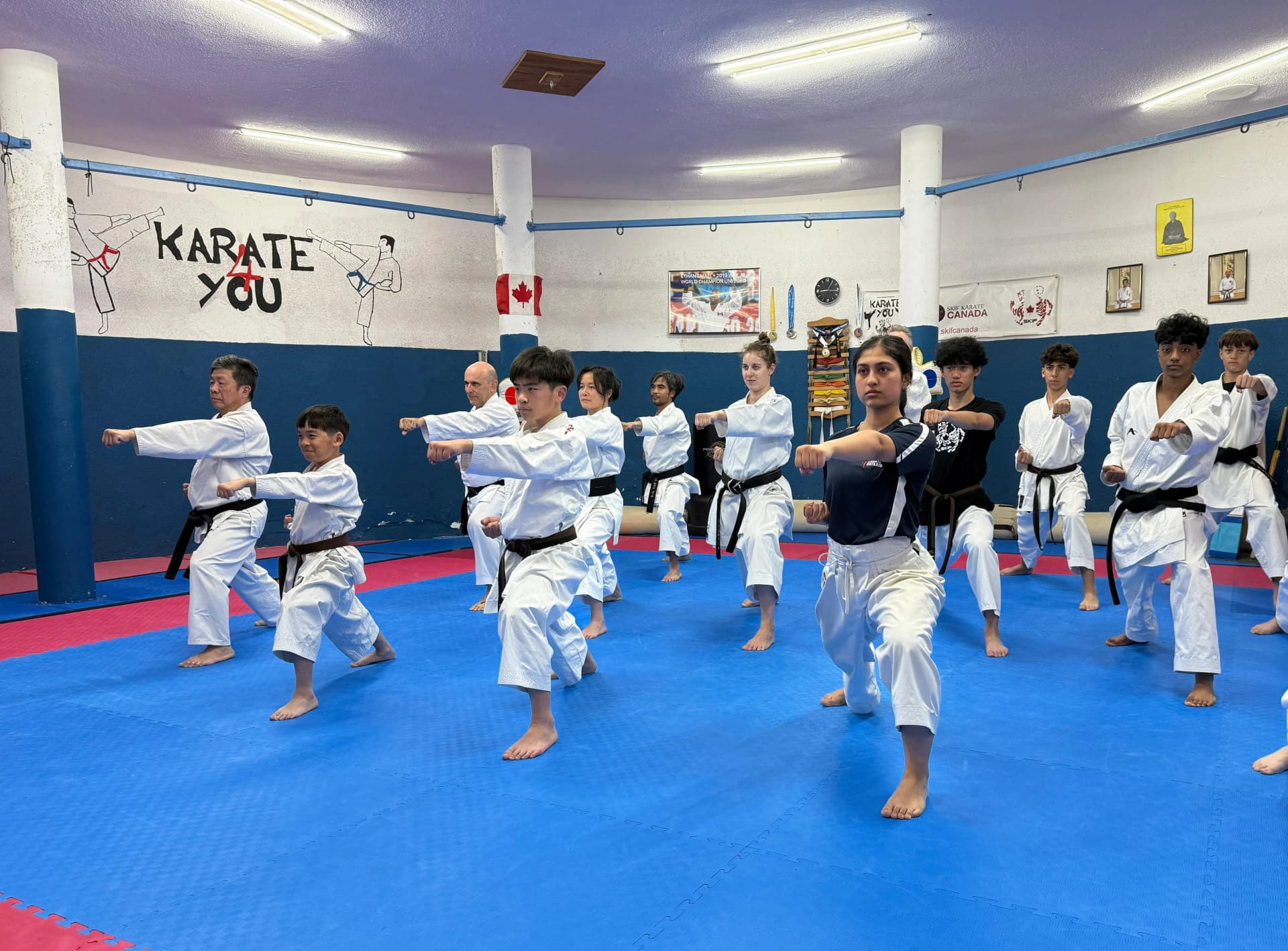 Karate students training